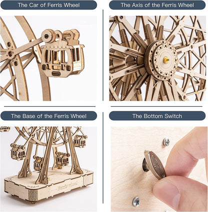 Wooden Ferris Wheel Music Box - DIY 3D Puzzle Model Kit for Kids & Adults