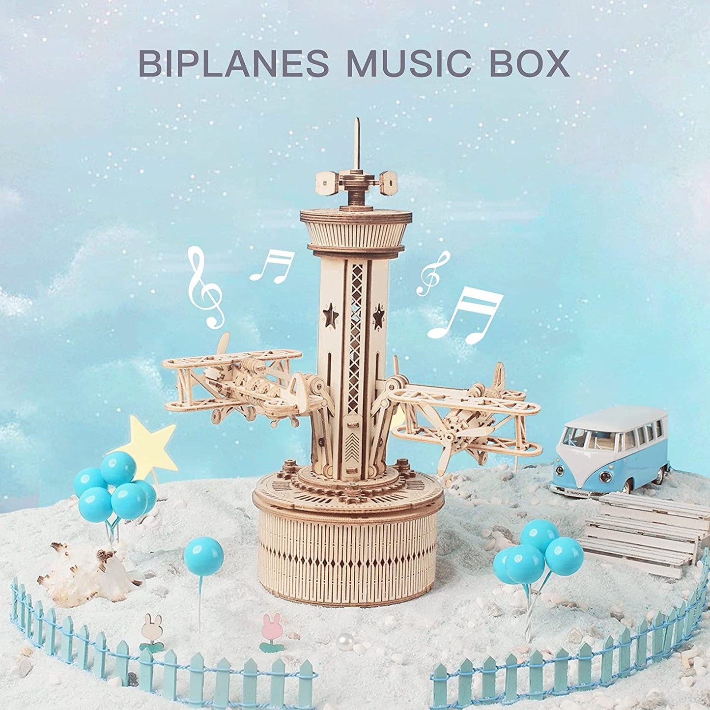 Airplane Control Tower Music Box - 3D Wooden Puzzle Building Kit for Adults