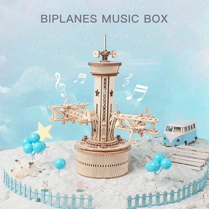 Airplane Control Tower Music Box - 3D Wooden Puzzle Building Kit for Adults