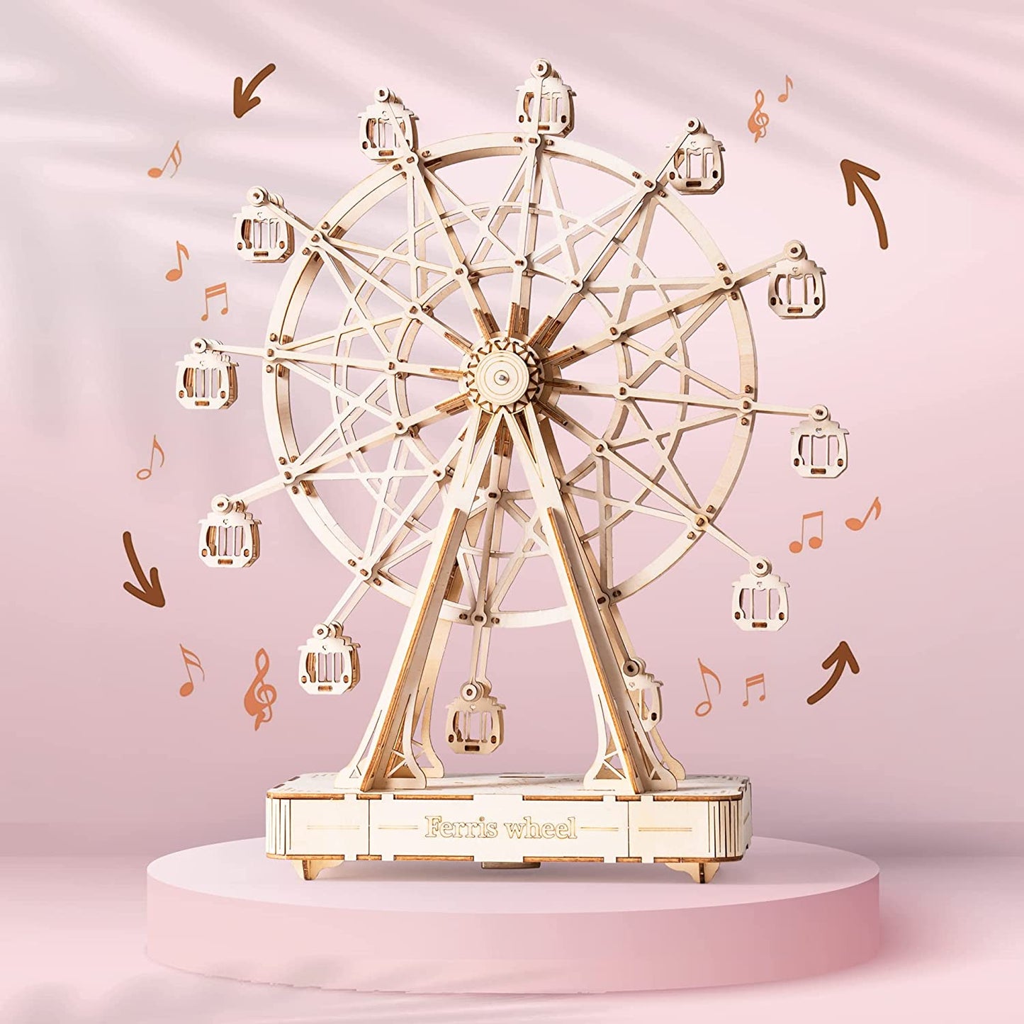 Wooden Ferris Wheel Music Box - DIY 3D Puzzle Model Kit for Kids & Adults