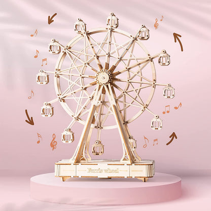 Wooden Ferris Wheel Music Box - DIY 3D Puzzle Model Kit for Kids & Adults