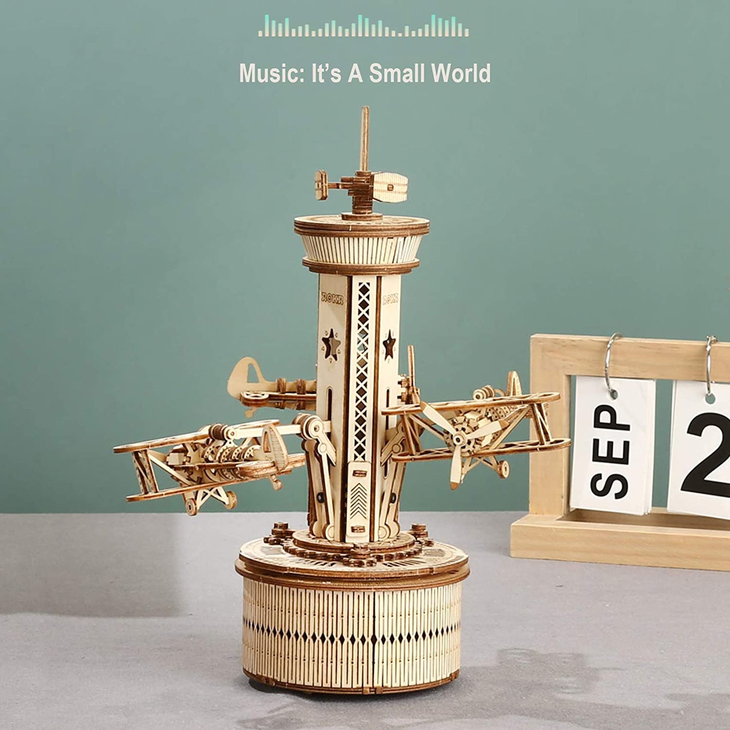 Airplane Control Tower Music Box - 3D Wooden Puzzle Building Kit for Adults