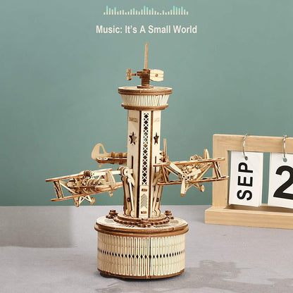 Airplane Control Tower Music Box - 3D Wooden Puzzle Building Kit for Adults