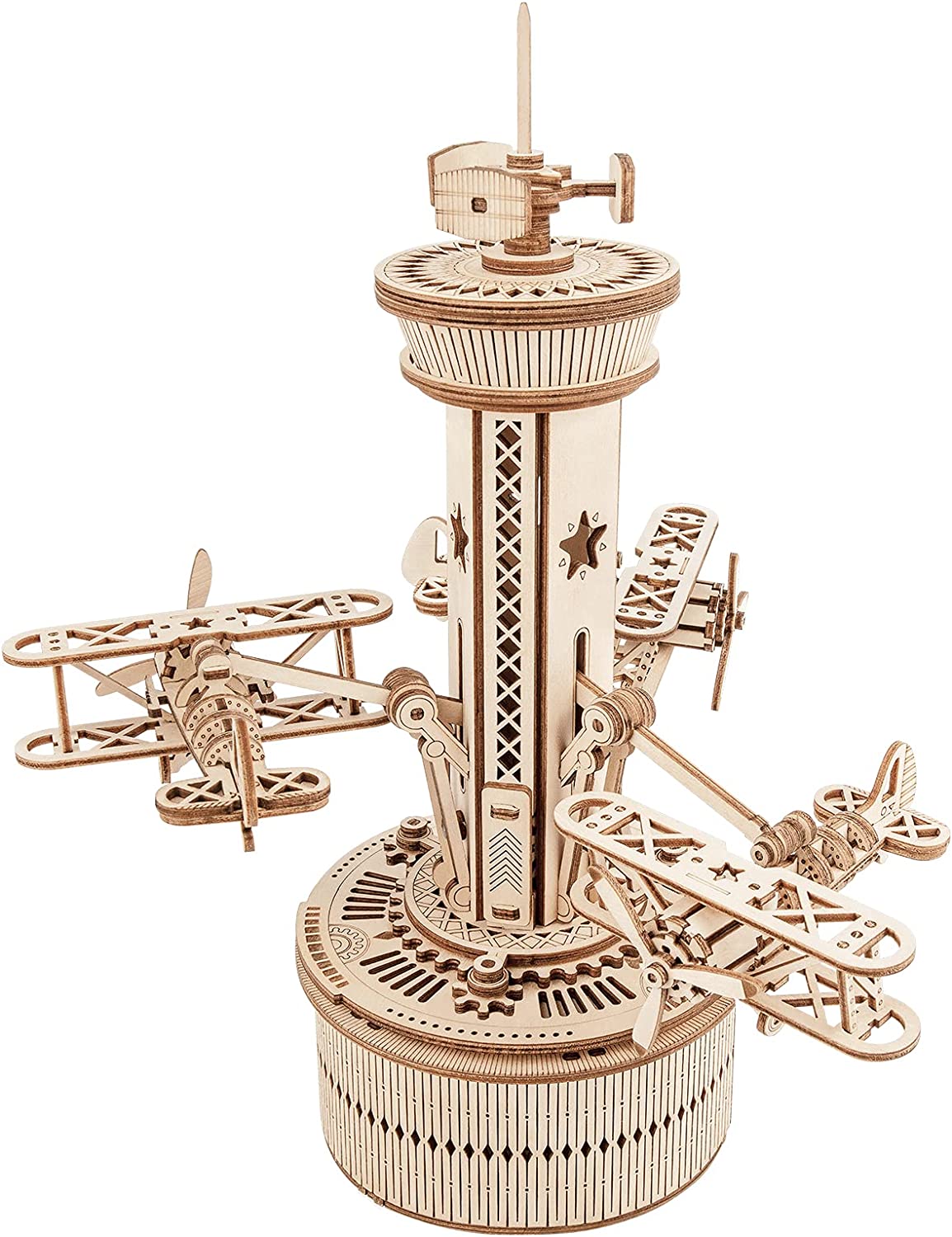 Airplane Control Tower Music Box - 3D Wooden Puzzle Building Kit for Adults