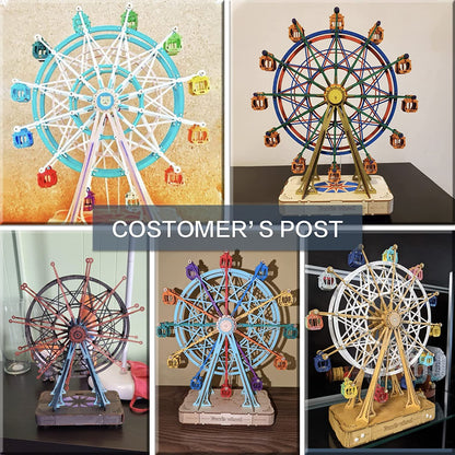 Wooden Ferris Wheel Music Box - DIY 3D Puzzle Model Kit for Kids & Adults