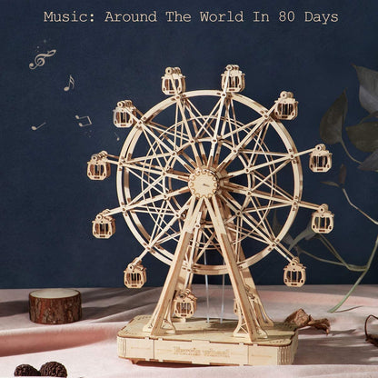 Wooden Ferris Wheel Music Box - DIY 3D Puzzle Model Kit for Kids & Adults