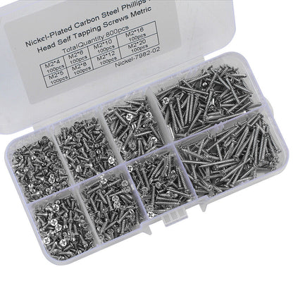800 PCS M2 Stainless Steel Wood Screw Assortment Self Tapping Small Metal Screws
