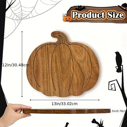 Double-Sided Natural Wood Pumpkin-Shaped Cutting Board - Multi-Functional Cheese & Meat Board With Smiling & Frowning Face Slices, Food-Safe Kitchen Chopping Block For Halloween, Thanksgiving, Christm