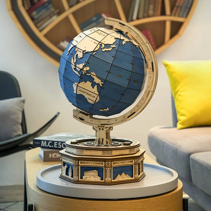 3D Wooden Globe Puzzle - 567 Piece Earth Model with Ocean Map for Kids