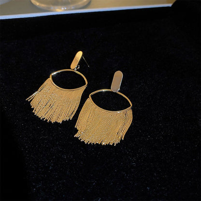 Vintage Round Flower Tassel Earrings, European American Retro Metallic Stud Earrings, Light Luxury Elegant Jewelry