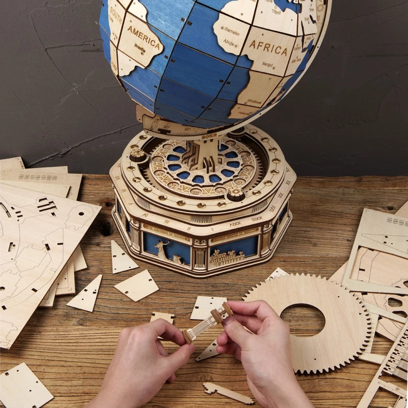 3D Wooden Globe Puzzle - 567 Piece Earth Model with Ocean Map for Kids