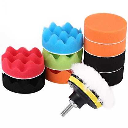 12Pcs Car Sponge Polishing Pad  3 Buffing Kit For Polisher With Drill Adapter