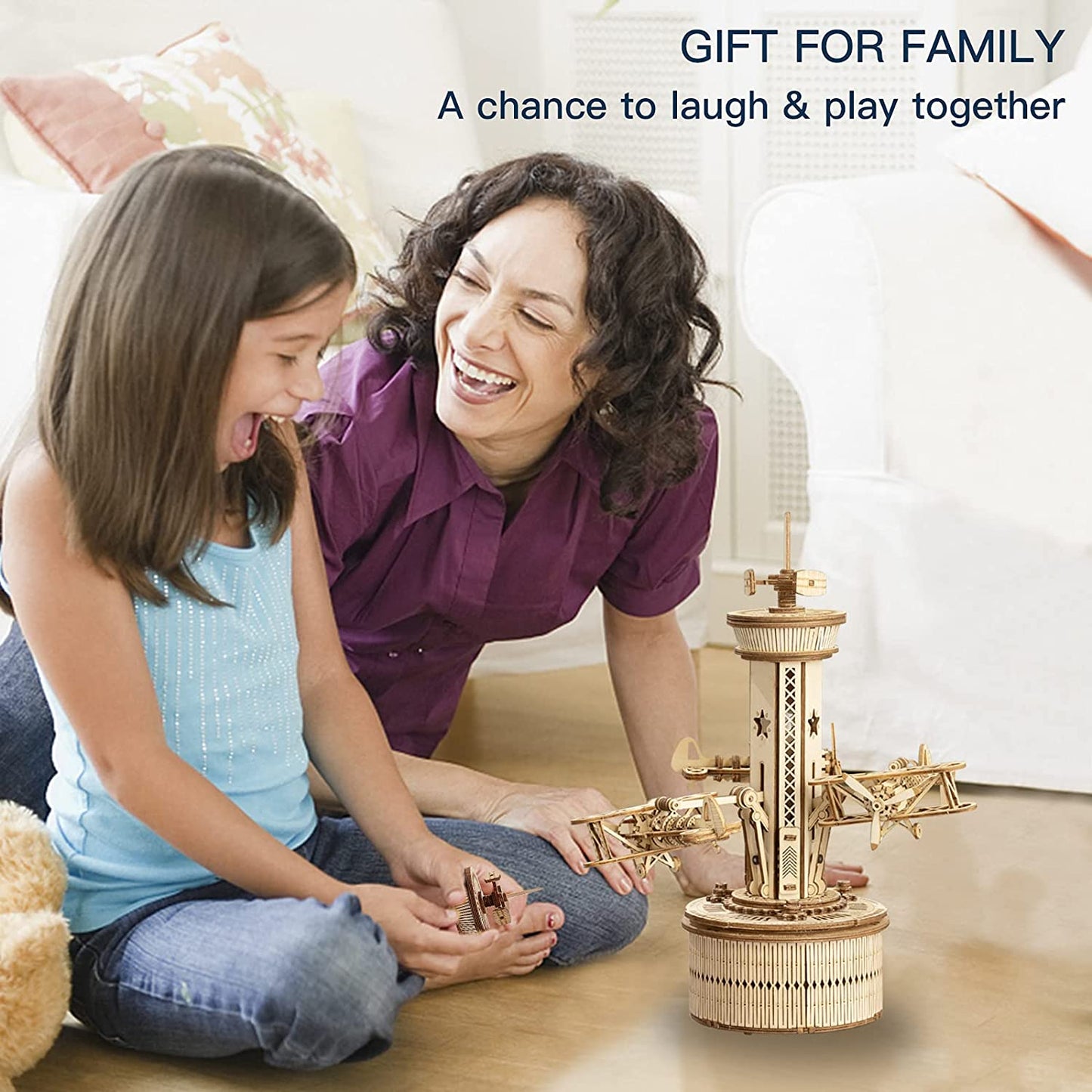 Airplane Control Tower Music Box - 3D Wooden Puzzle Building Kit for Adults