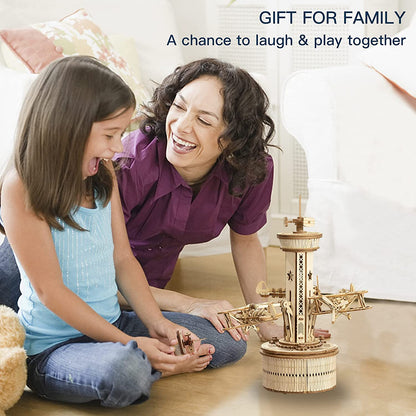 Airplane Control Tower Music Box - 3D Wooden Puzzle Building Kit for Adults