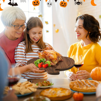 Double-Sided Natural Wood Pumpkin-Shaped Cutting Board - Multi-Functional Cheese & Meat Board With Smiling & Frowning Face Slices, Food-Safe Kitchen Chopping Block For Halloween, Thanksgiving, Christm