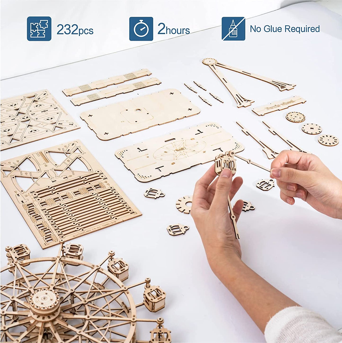 Wooden Ferris Wheel Music Box - DIY 3D Puzzle Model Kit for Kids & Adults