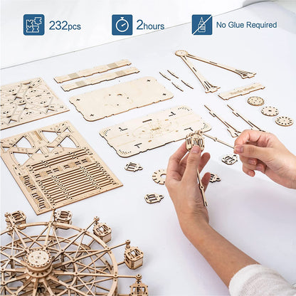 Wooden Ferris Wheel Music Box - DIY 3D Puzzle Model Kit for Kids & Adults