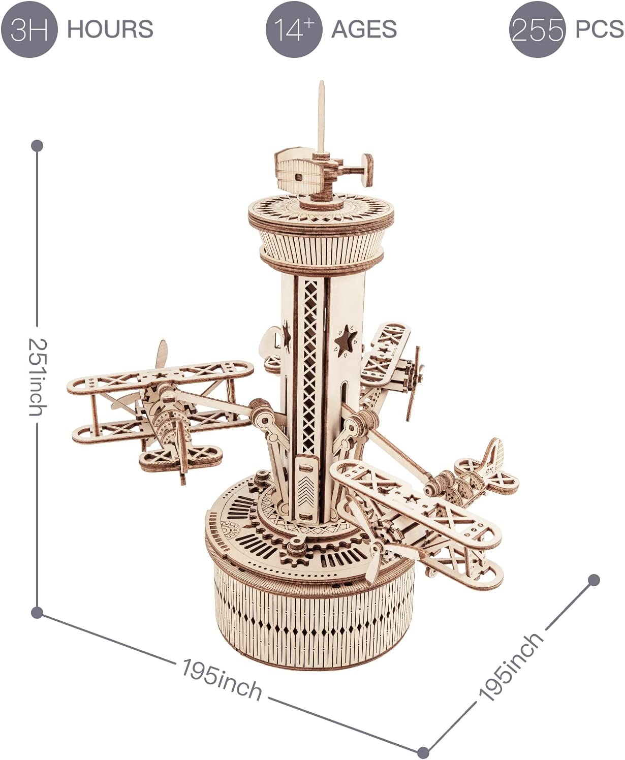 Airplane Control Tower Music Box - 3D Wooden Puzzle Building Kit for Adults