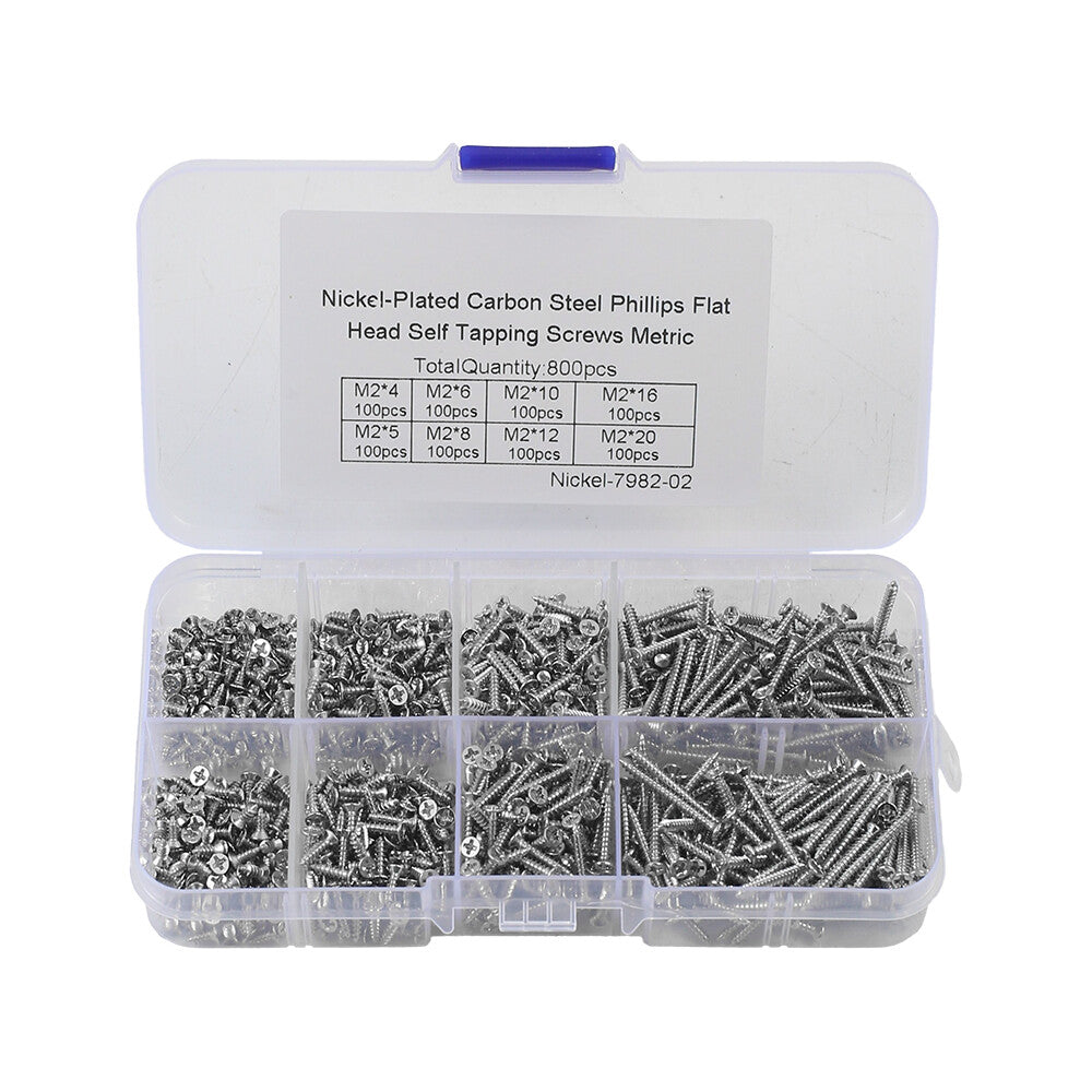 800 PCS M2 Stainless Steel Wood Screw Assortment Self Tapping Small Metal Screws