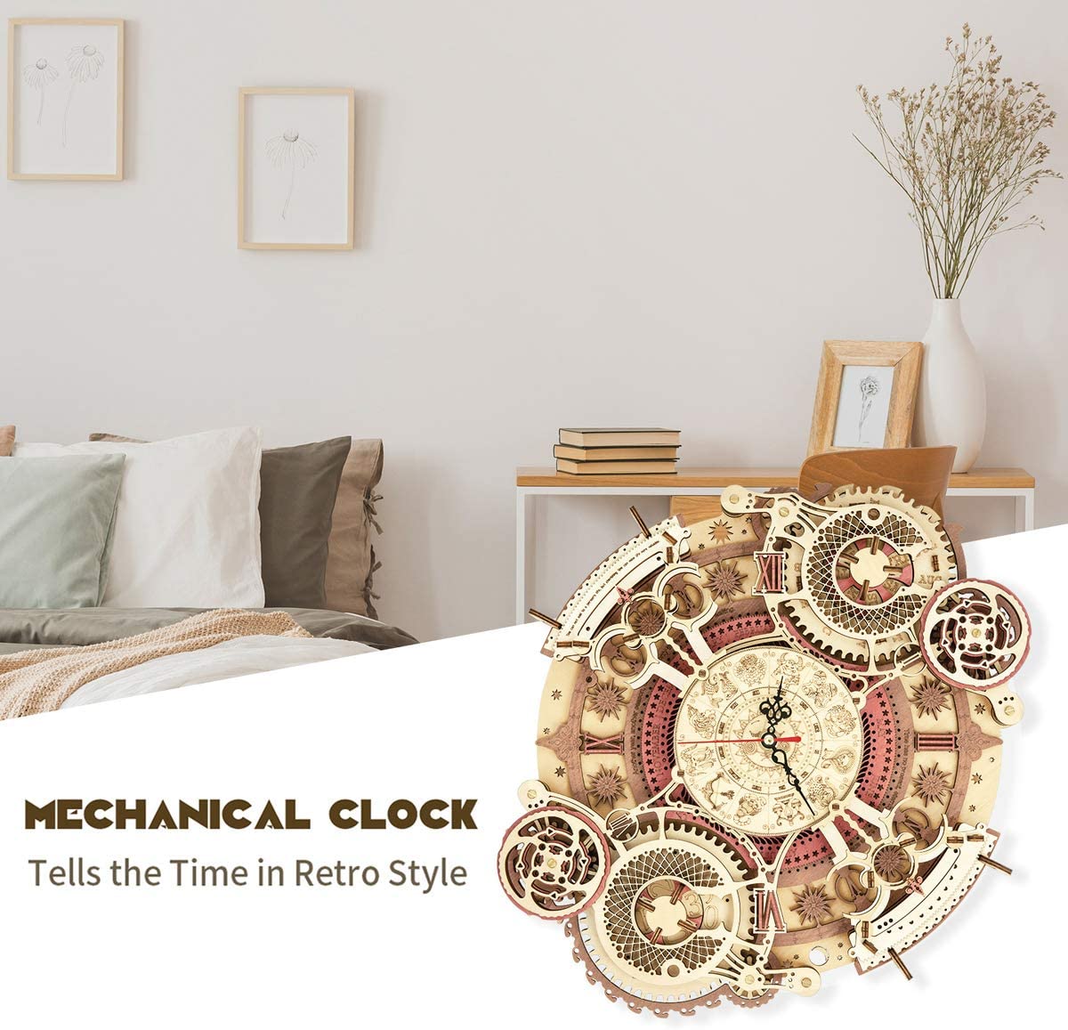 Time Art Zodiac Wall Clock - 3D Wooden Puzzle Building Kit for Kids