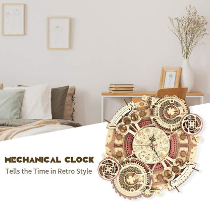 Time Art Zodiac Wall Clock - 3D Wooden Puzzle Building Kit for Kids