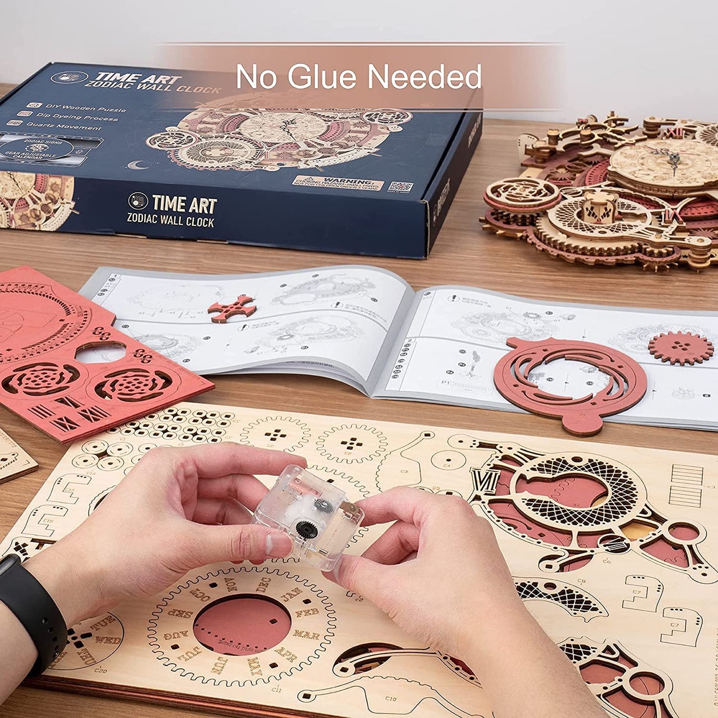 Time Art Zodiac Wall Clock - 3D Wooden Puzzle Building Kit for Kids