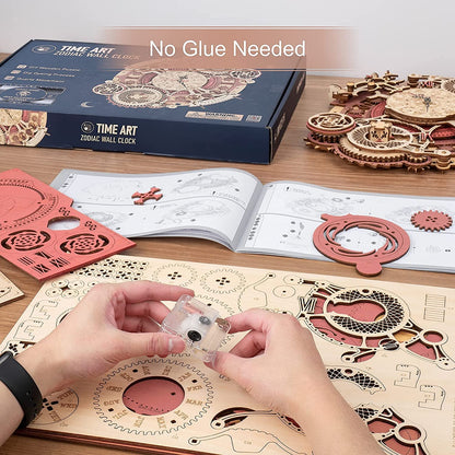 Time Art Zodiac Wall Clock - 3D Wooden Puzzle Building Kit for Kids